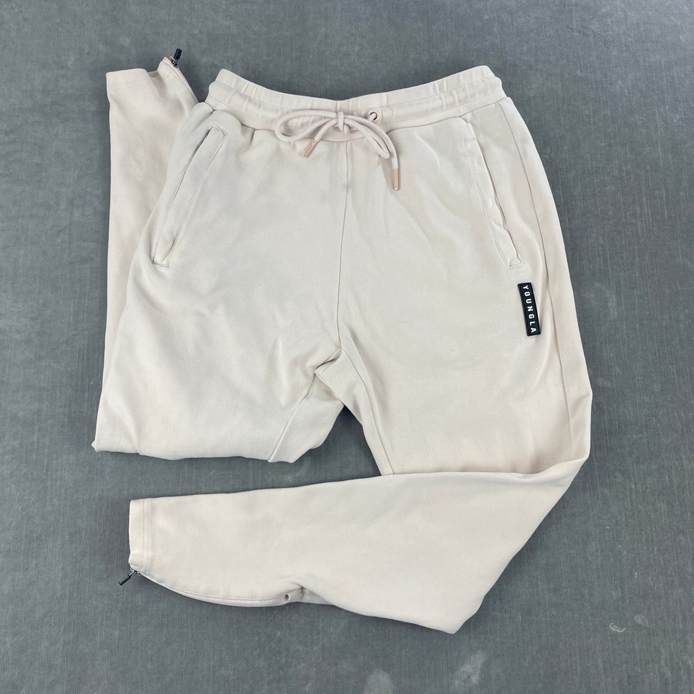 YoungLA Kids‎ Medium Beige Jogger Pants Model 208 Zipper Cuffs